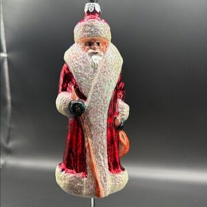 Christopher Radko Sparkling Red and Silver Santa Ornament